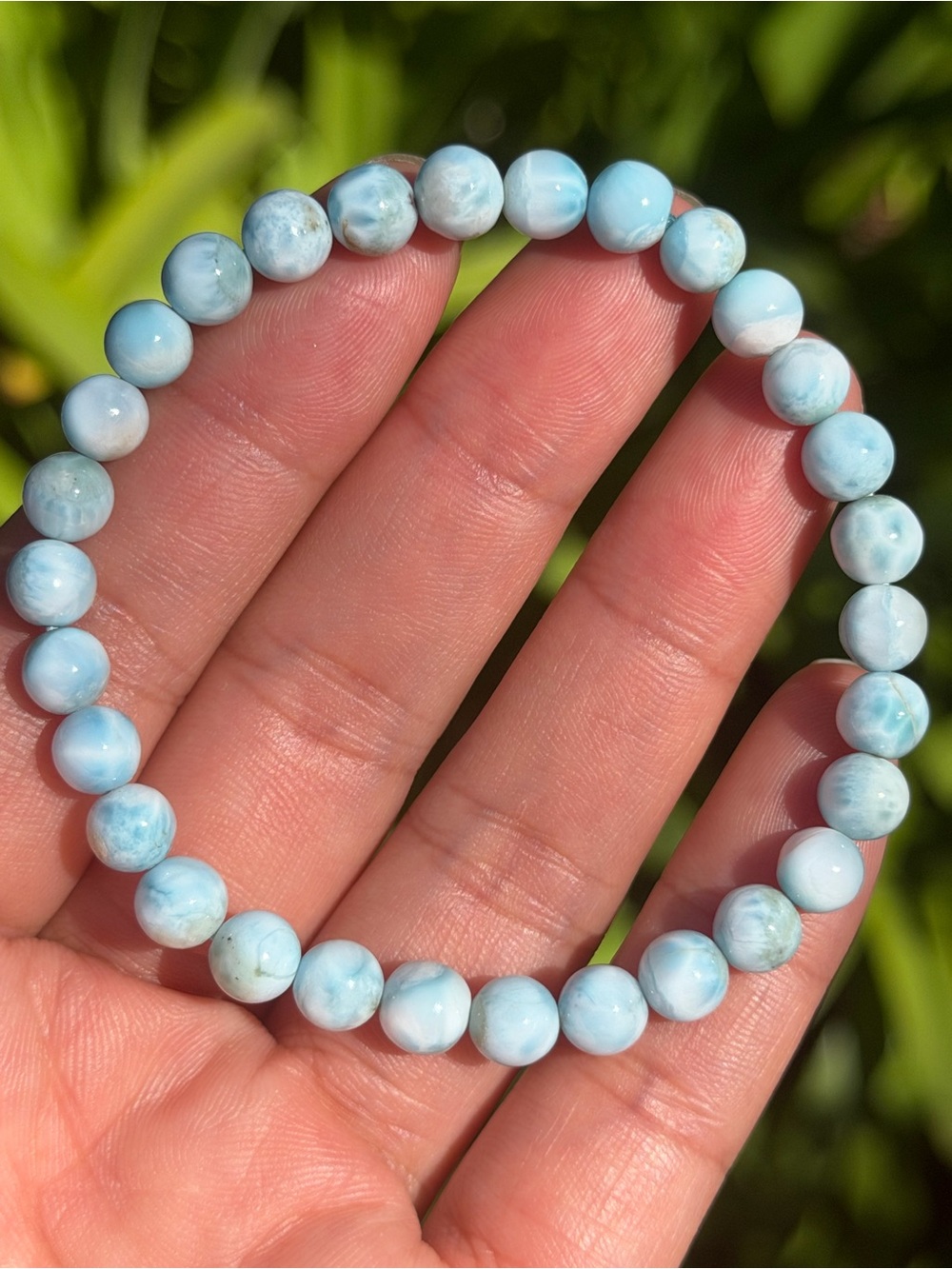 Larimar Beaded Stretch Bracelet - Light Blue Gemstone Palo